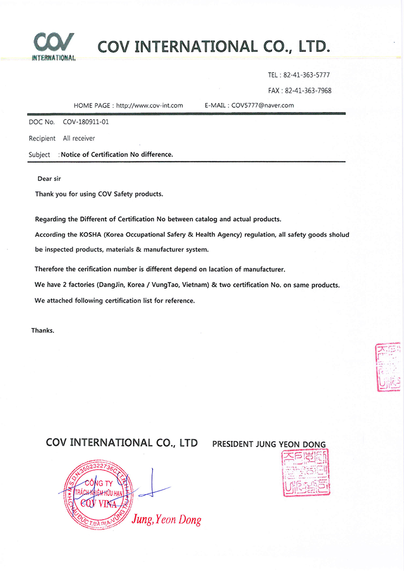 Chứng Nhận Chất Lượng Sản Phẩm COV